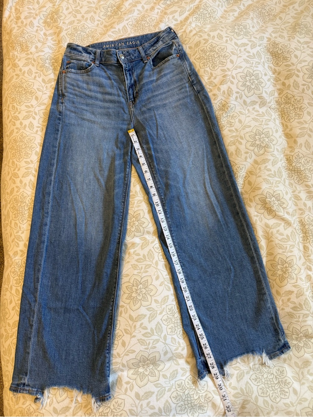 American Eagle Outfitters Distressed Wide-Leg Blue Jeans